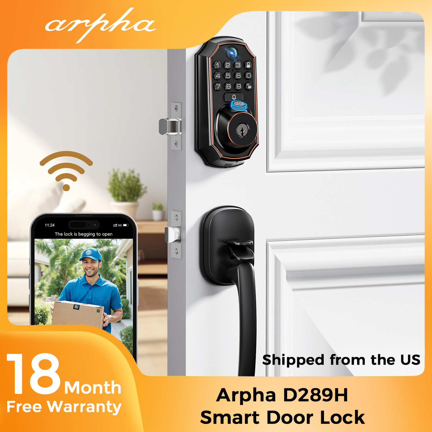 Home Security Front Door Camera - Serratura Intelligente ARPHA D289H con Telecamera,